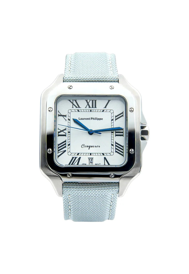 Ceas barbatesc  Conqueror Koh-I-Noor Lumière Tissée, cadran alb, curea textila, mecanism quartz, inox