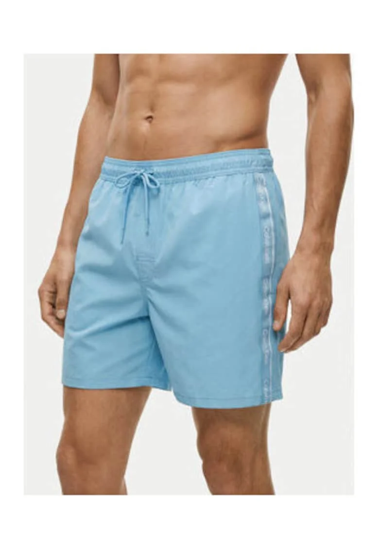 Pantaloni scurti de baie cu talie elastica, snur si banda logo in partile laterale