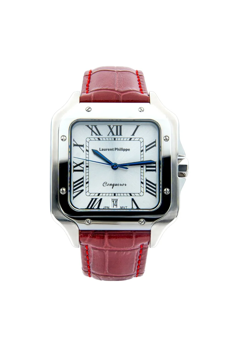 Ceas barbatesc  Conqueror Koh-I-Noor Rouge Sauvage, cadran alb, curea piele naturala, mecanism quartz, inox