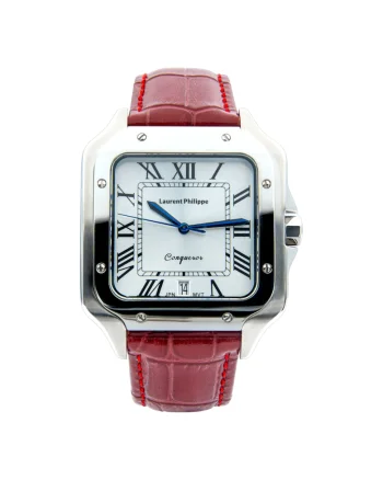 Ceas barbatesc  Conqueror Koh-I-Noor Rouge Sauvage, cadran alb, curea piele naturala, mecanism quartz, inox