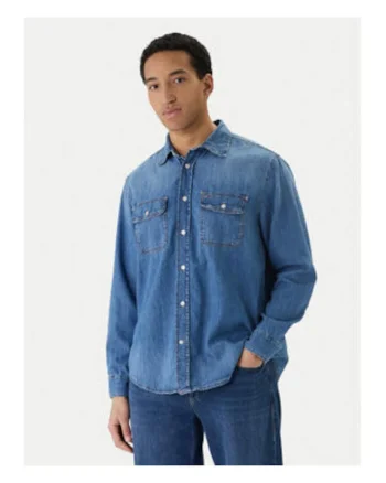 Camasa din denim cu buzunare pe piept