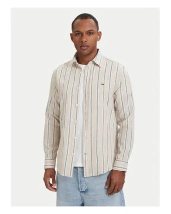 Camasa regular fit din amestec de in cu model in dungi