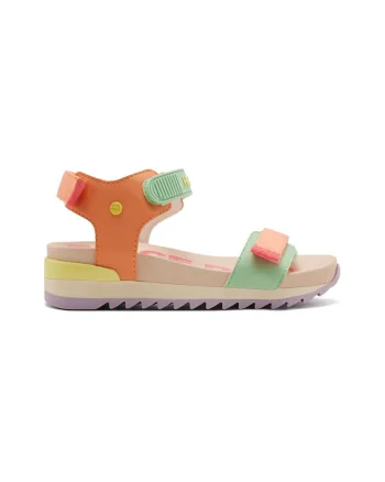 Sandale din piele ecologica cu inchidere velcro, Multicolor