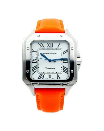 Ceas barbatesc  Conqueror Koh-I-Noor Orange Obsession, cadran alb, curea piele naturala, mecanism quartz, inox