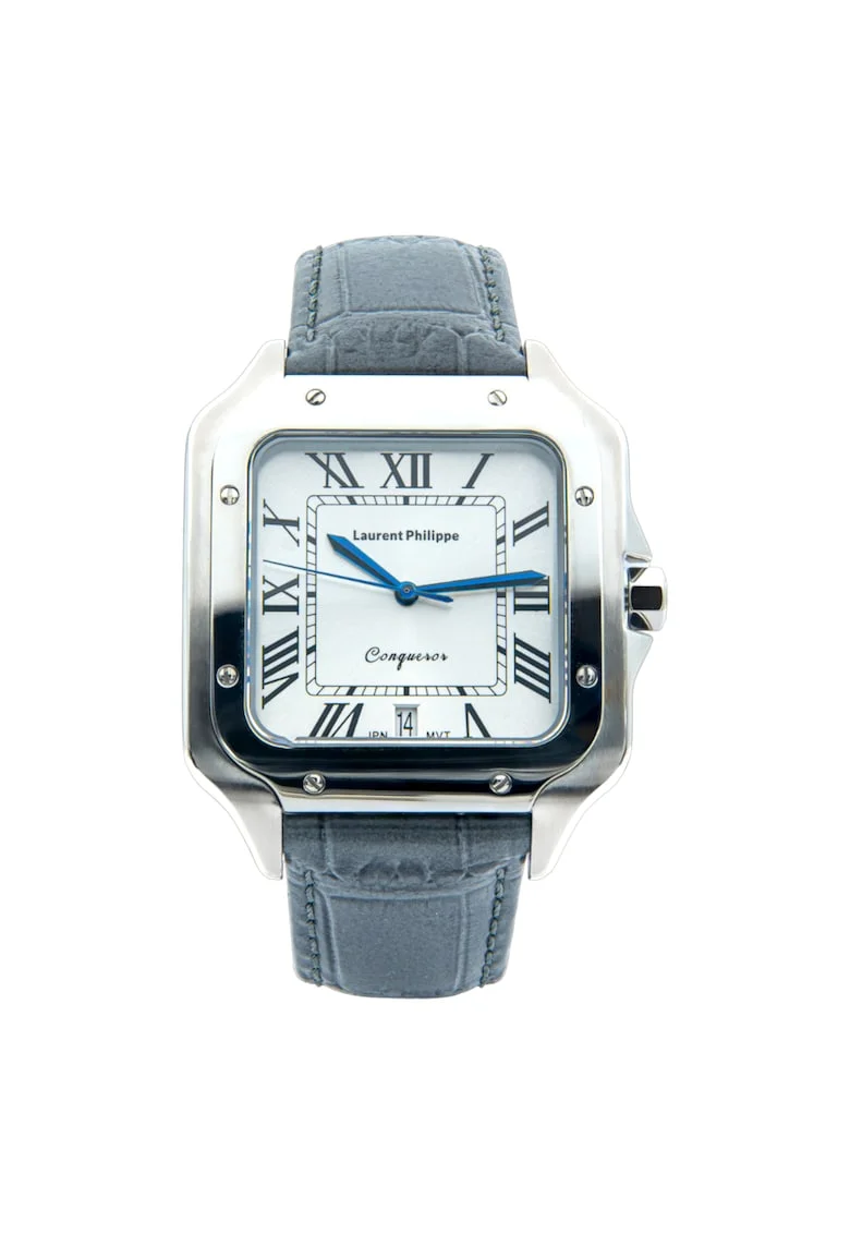 Ceas barbatesc  Conqueror Koh-I-Noor Gris Absolu, cadran alb, curea textila, mecanism quartz, inox