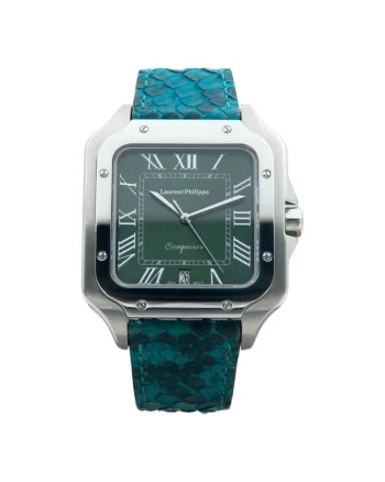 Ceas barbati  Conqueror Emerald Venin Blue, otel inoxidabil, cadran smarald, curea piton albastra