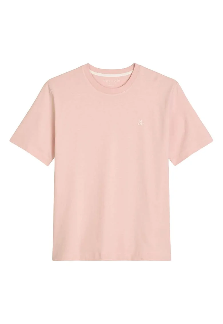 Tricou de bumbac cu decolteu la baza gatului, Piersica