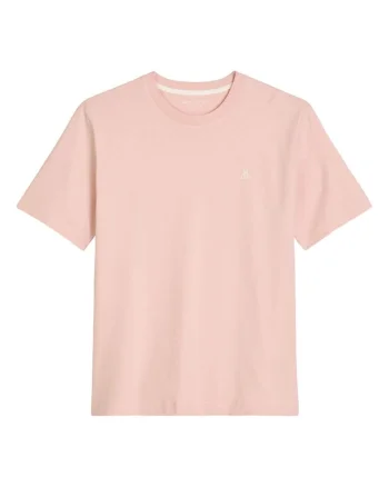 Tricou de bumbac cu decolteu la baza gatului, Piersica