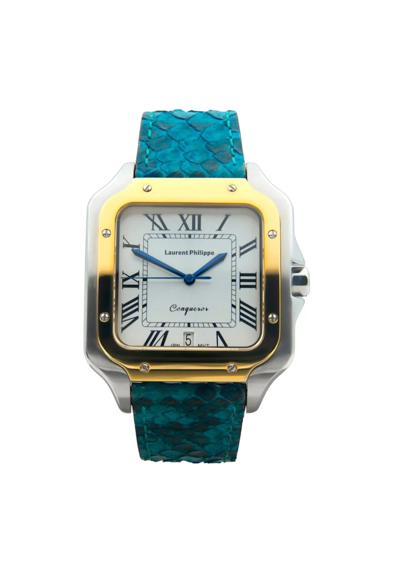 Ceas Conqueror Imperial Topaz Venin Blue cu finisaje Argintii si Aurii, Otel Inoxidabil