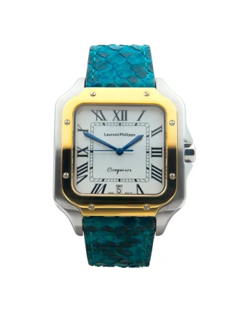 Ceas Conqueror Imperial Topaz Venin Blue cu finisaje Argintii si Aurii, Otel Inoxidabil