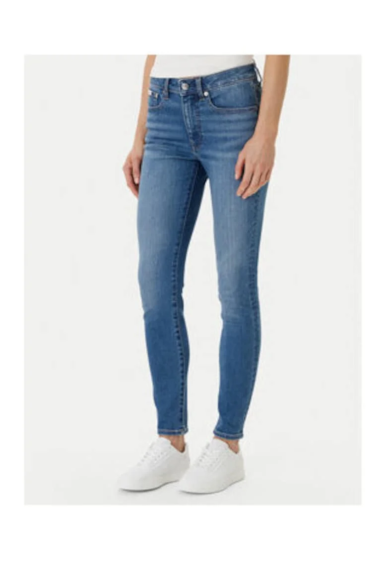 Blugi skinny cu talie medie si model uni