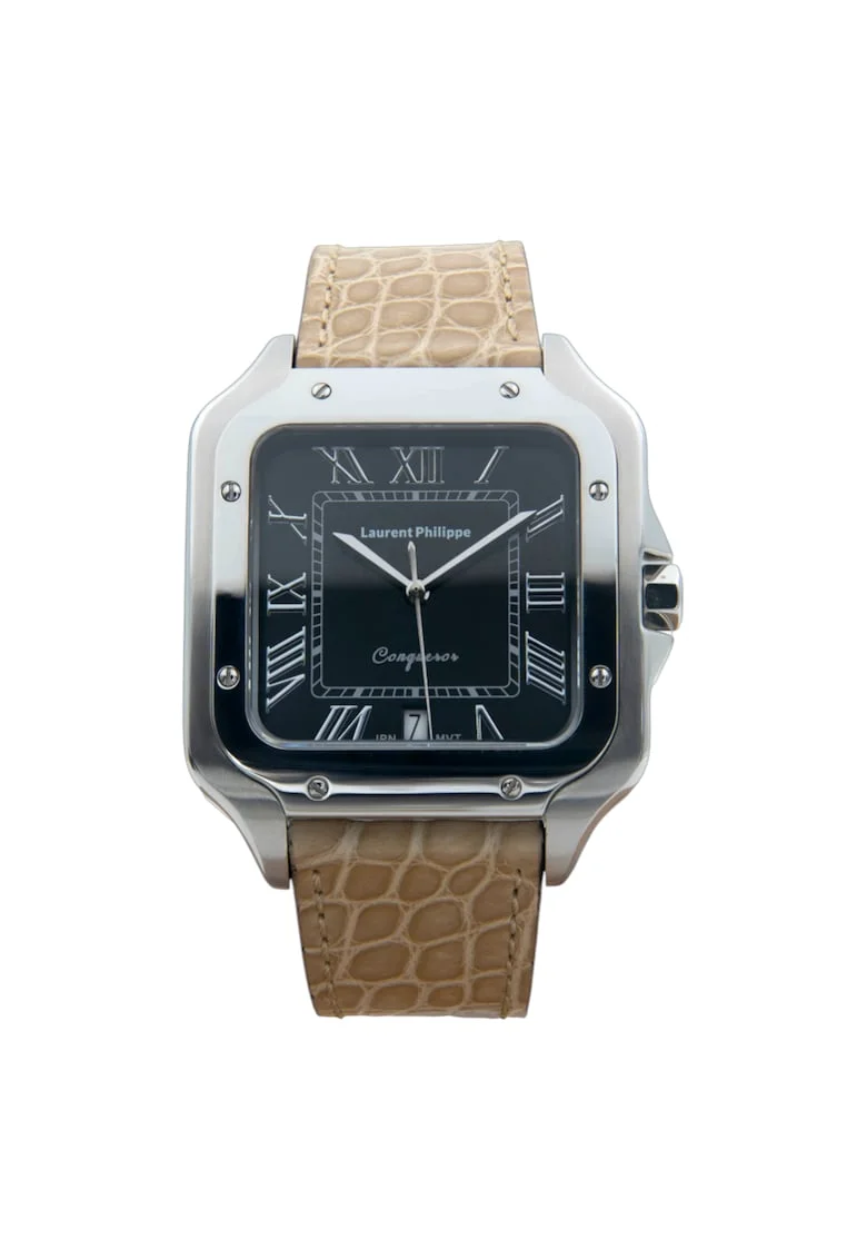 Ceas barbatesc  Black Orlov Desert Pearl, cadran negru, curea piele de crocodil, mecanism quartz, inox