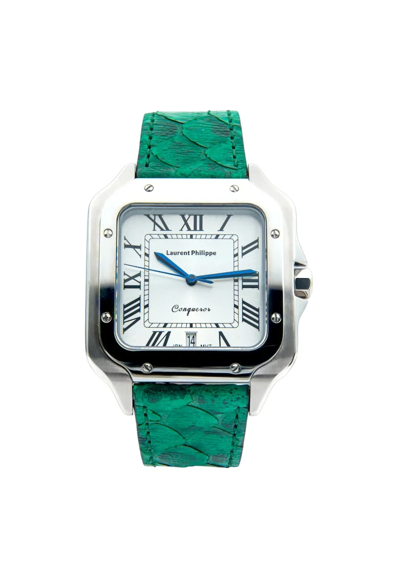 Ceas barbatesc  Conqueror Koh-I-Noor Emeraude Desire, cadran alb, curea piele naturala de piton, mecanism quartz, inox
