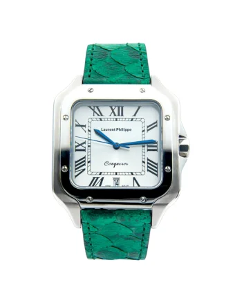 Ceas barbatesc  Conqueror Koh-I-Noor Emeraude Desire, cadran alb, curea piele naturala de piton, mecanism quartz, inox