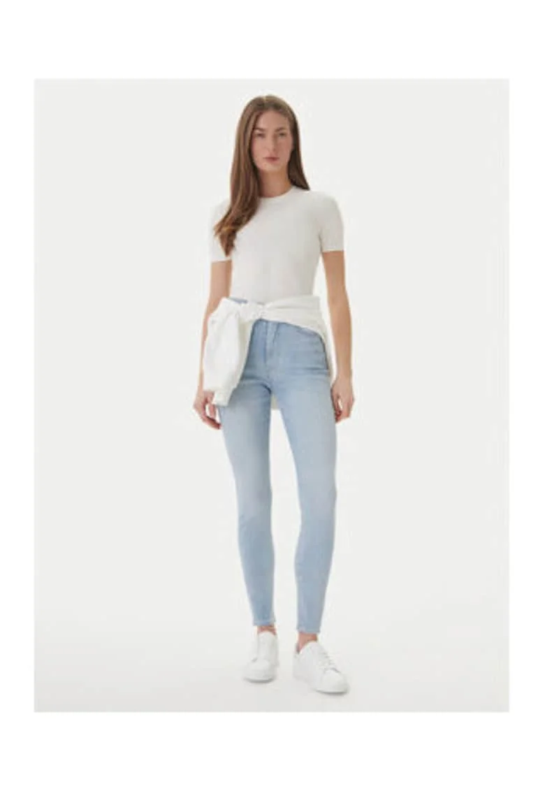 Blugi super skinny cu aspect decolorat si talie inalta