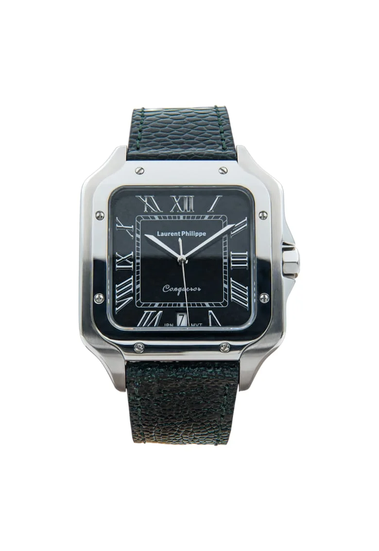 Ceas barbatesc  Black Orlov Verde Notturno, cadran negru, curea piele de strut, mecanism quartz, inox