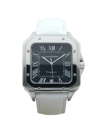Ceas barbatesc  Black Orlov Bianco Bianco, cadran negru, curea piele, mecanism quartz, inox