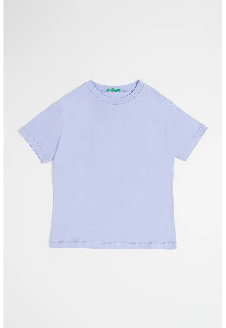Tricou cu decolteu la baza gatului si imprimeu, Albastru pastel/Lila