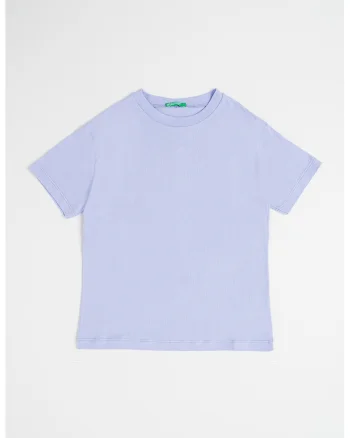 Tricou cu decolteu la baza gatului si imprimeu, Albastru pastel/Lila
