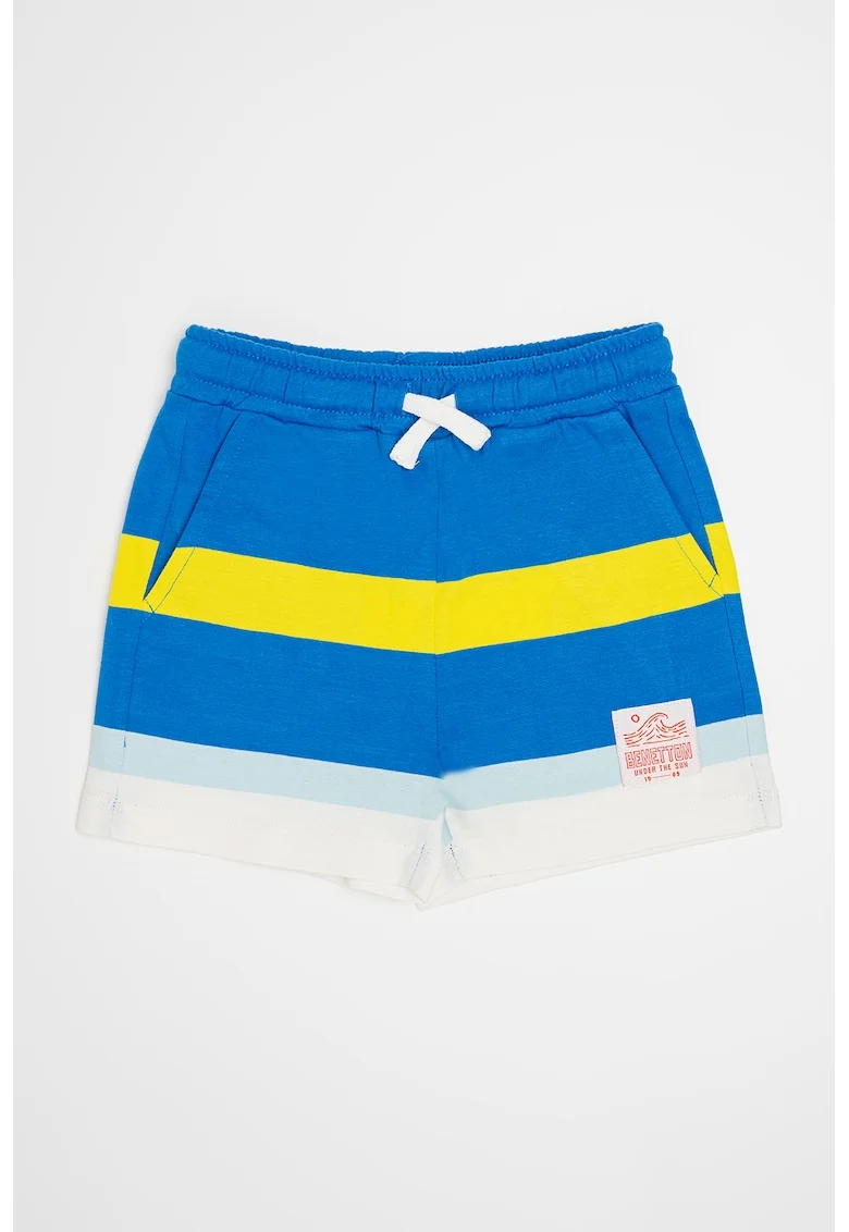 Pantaloni scurti cu snur si logo, Alb/Albastru royal