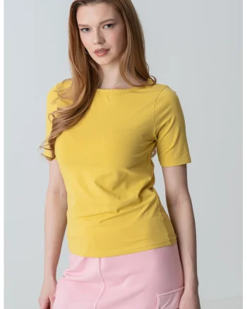 Bluza reversibila cu maneci scurte si decolteu barcuta, Galben