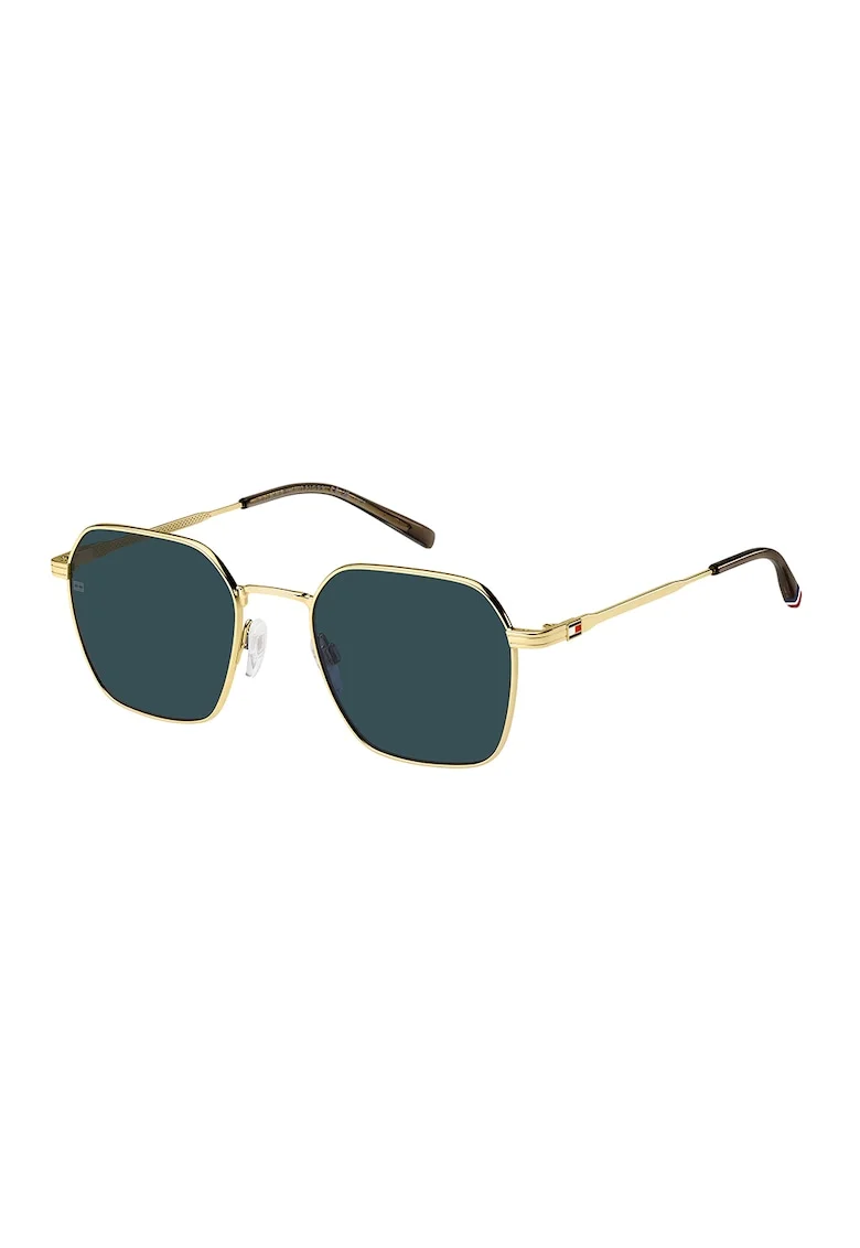 Ochelari de soare hexagonali cu rama metalica, Auriu/Maro