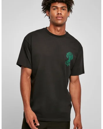 Tricou din bumbac organic, Negru/Verde aquamarin