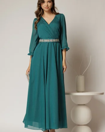 Rochie DY Fashion lunga verde din voal cu fir lurex
