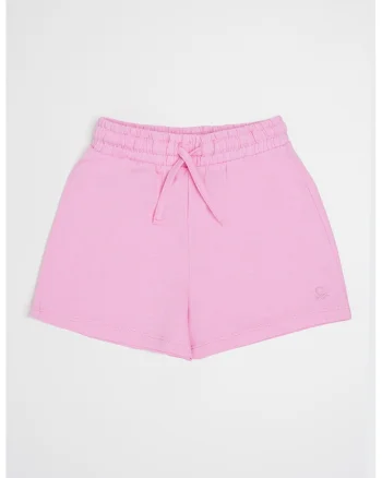 Pantaloni scurti cu snur si logo brodat, Roz