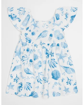 Rochie cu imprimeu grafic, Alb/Albastru