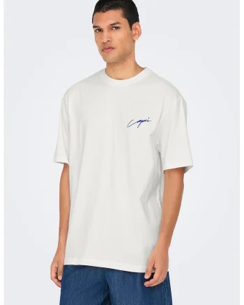 Tricou din bumbac organic cu imprimeu pe partea din spate, Alb/Albastru inchis