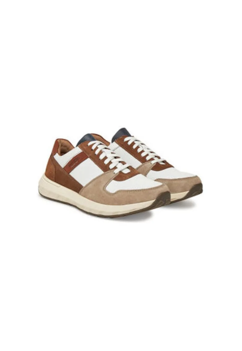 Pantofi sport barbati, 33610,  Piele naturala, 44 EU, Alb/Maro, Alb/Maro