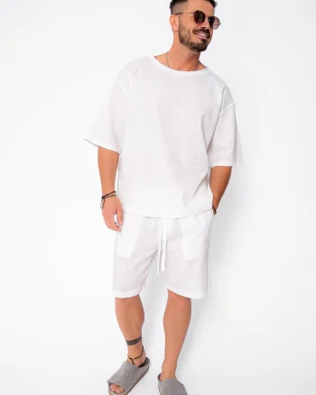 Set Lino 100% In Tricou si pantalon scurt Off White Premium Edition New