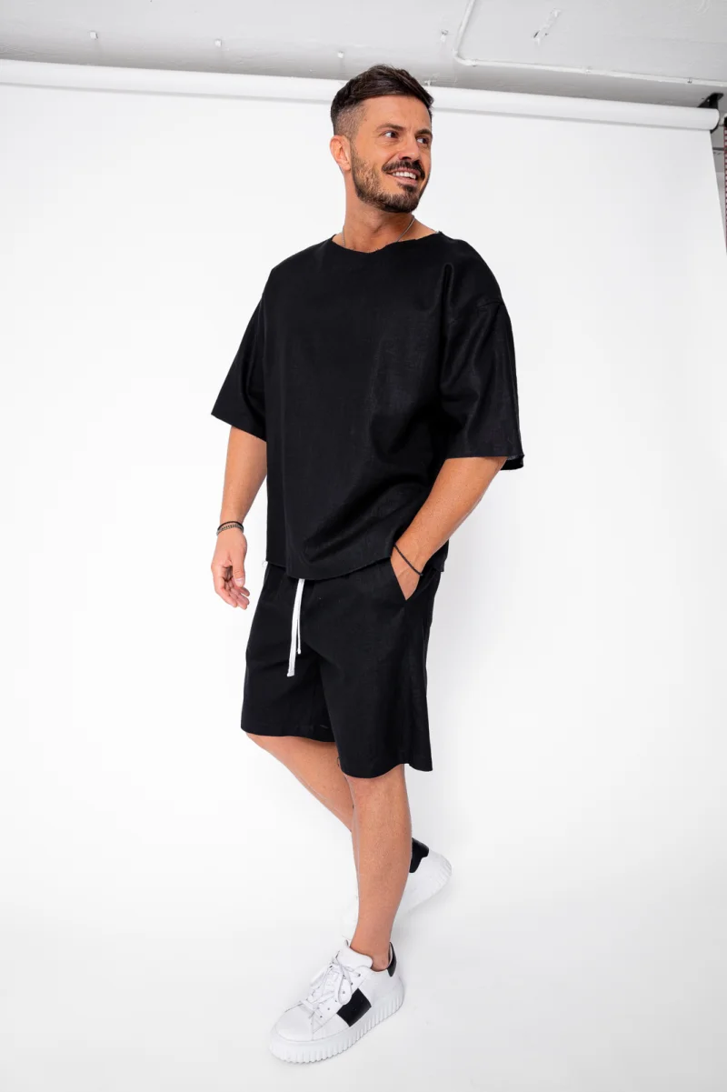 Set Lino 100% In Tricou si pantalon scurt Black Premium Edition New
