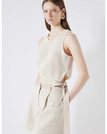 Pulover fara maneci cu decupaje, Bej deschis