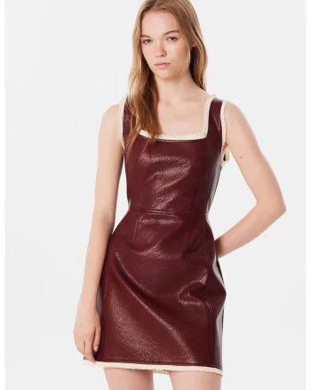 Rochie mini de piele ecologica cu croiala in A, Visiniu