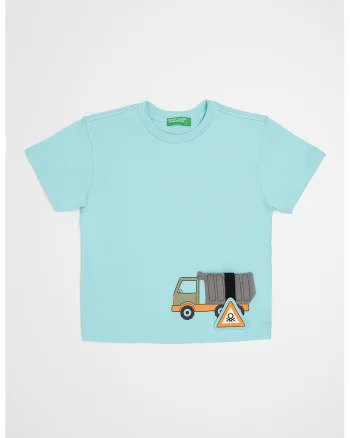Tricou de bumbac cu imprimeu grafic, Turcoaz