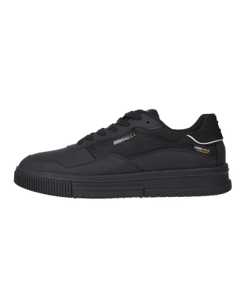 Pantofi sport de piele si piele ecologica cu insertii de plasa, Negru