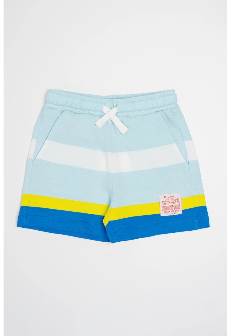 Pantaloni scurti cu snur si logo, Alb/Galben/Turcoaz