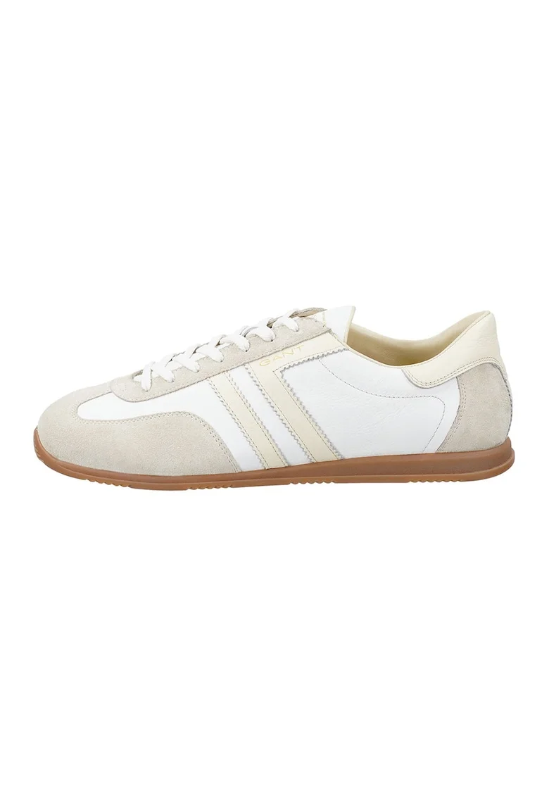 Pantofi sport din piele cu insertii din piele intoarsa Spearclub, Alb/Crem