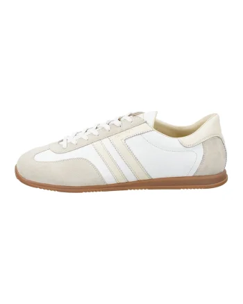 Pantofi sport din piele cu insertii din piele intoarsa Spearclub, Alb/Crem