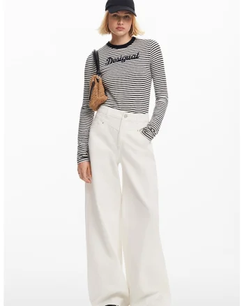 Bluza cu maneci lungi si dungi, Alb/Bleumarin