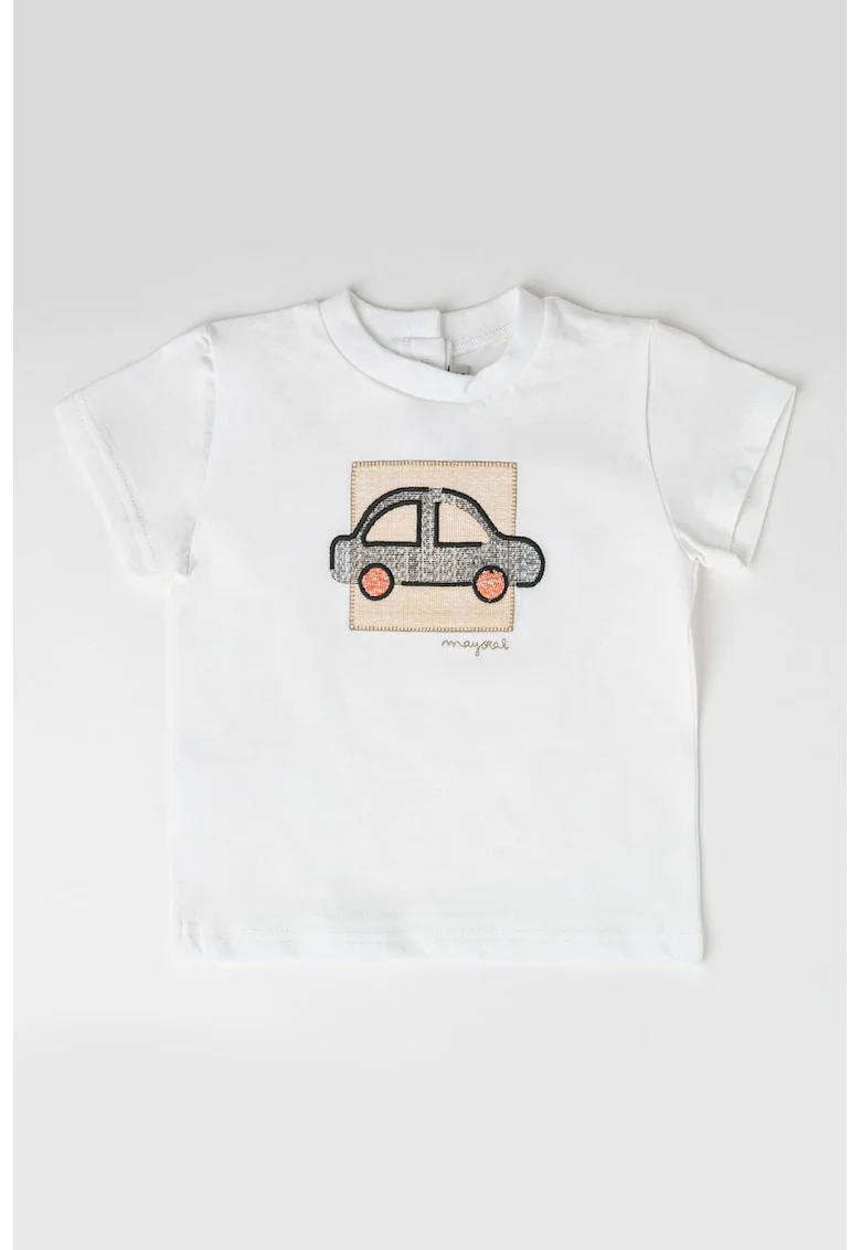 Tricou cu imprimeu grafic, Alb/Negru/Bej