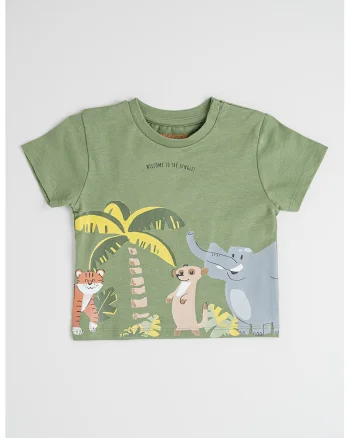 Tricou din bumbac cu imprimeu, Gri deschis/Galben pal/Verde feriga