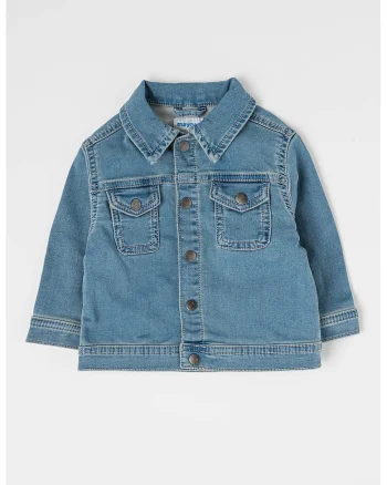 Jacheta de denim cu buzunare pe piept, Albastru melange