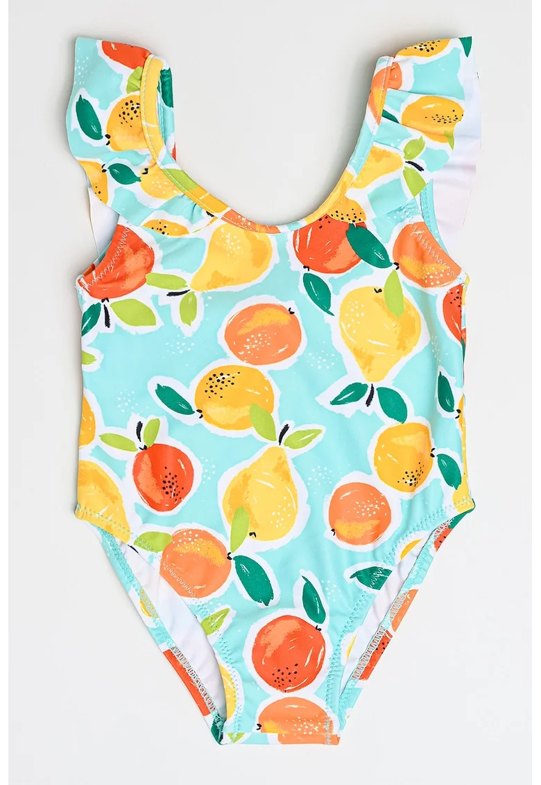 Costum de baie intreg cu model, Galben/Portocaliu/Albastru deschis