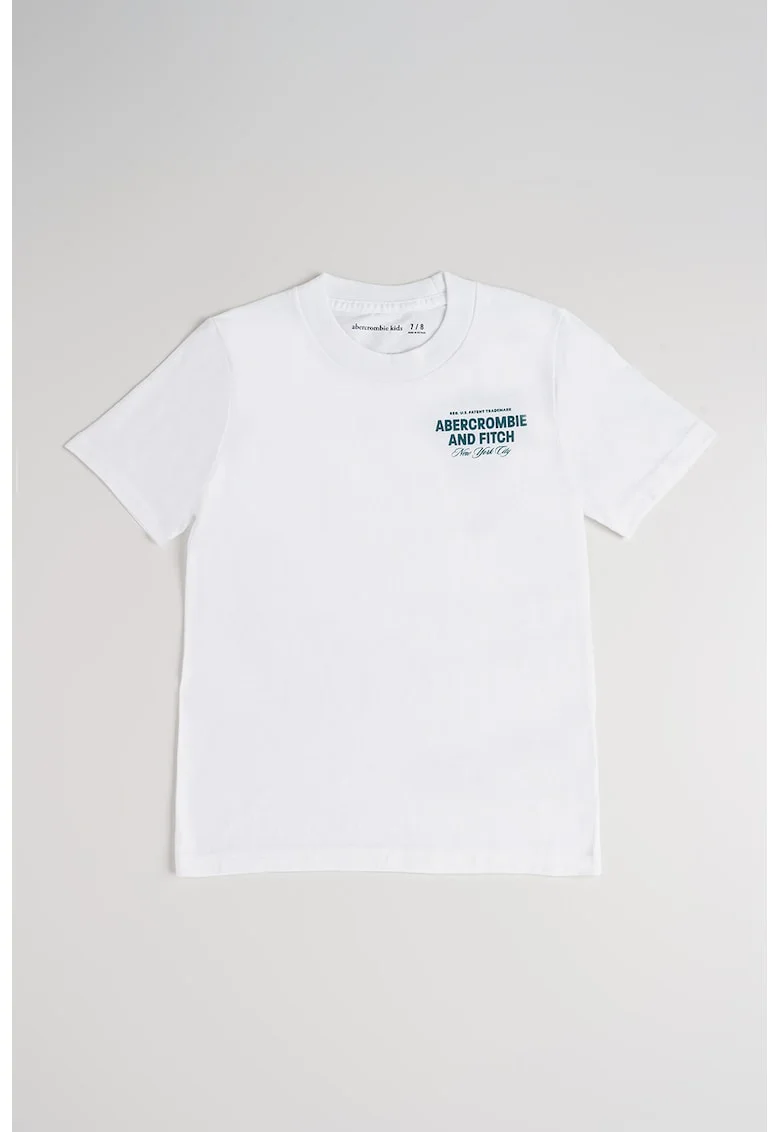 Tricou cu imprimeu text contrastant pe spate, Alb/Albastru petrol