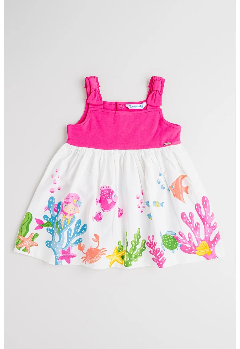 Rochie evazata din amestec de bumbac cu imprimeu, Alb/Verde/Fucsia