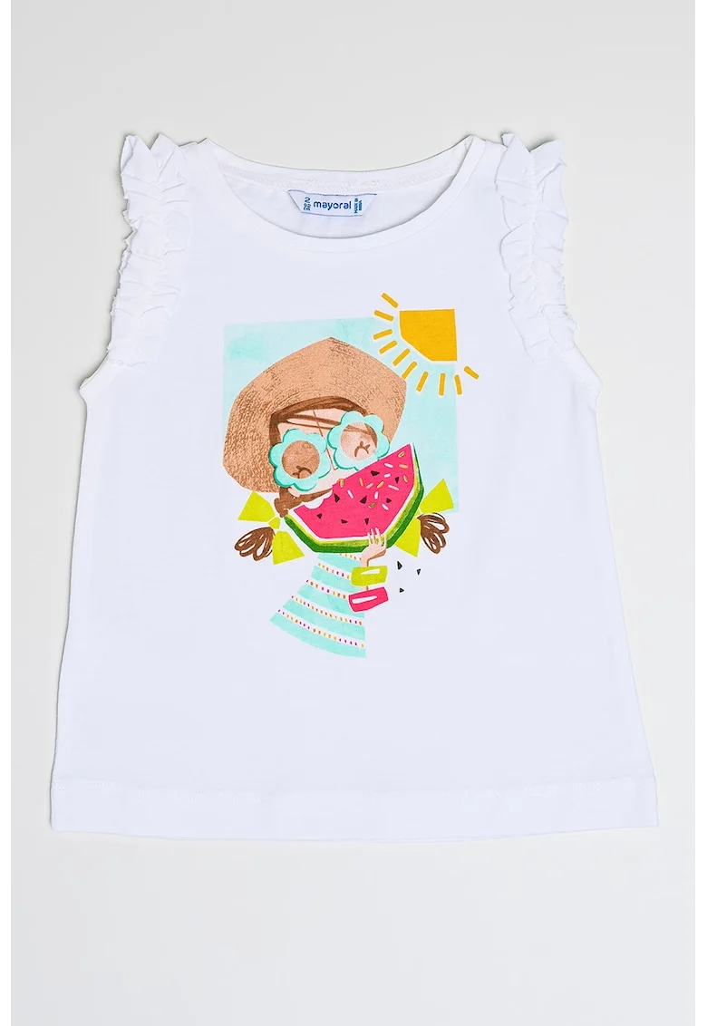 Tricou din amestec de bumbac cu imprimeu, Alb optic/Roz/Albastru deschis