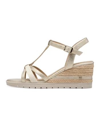 Sandale wedge, Auriu/Alb murdar